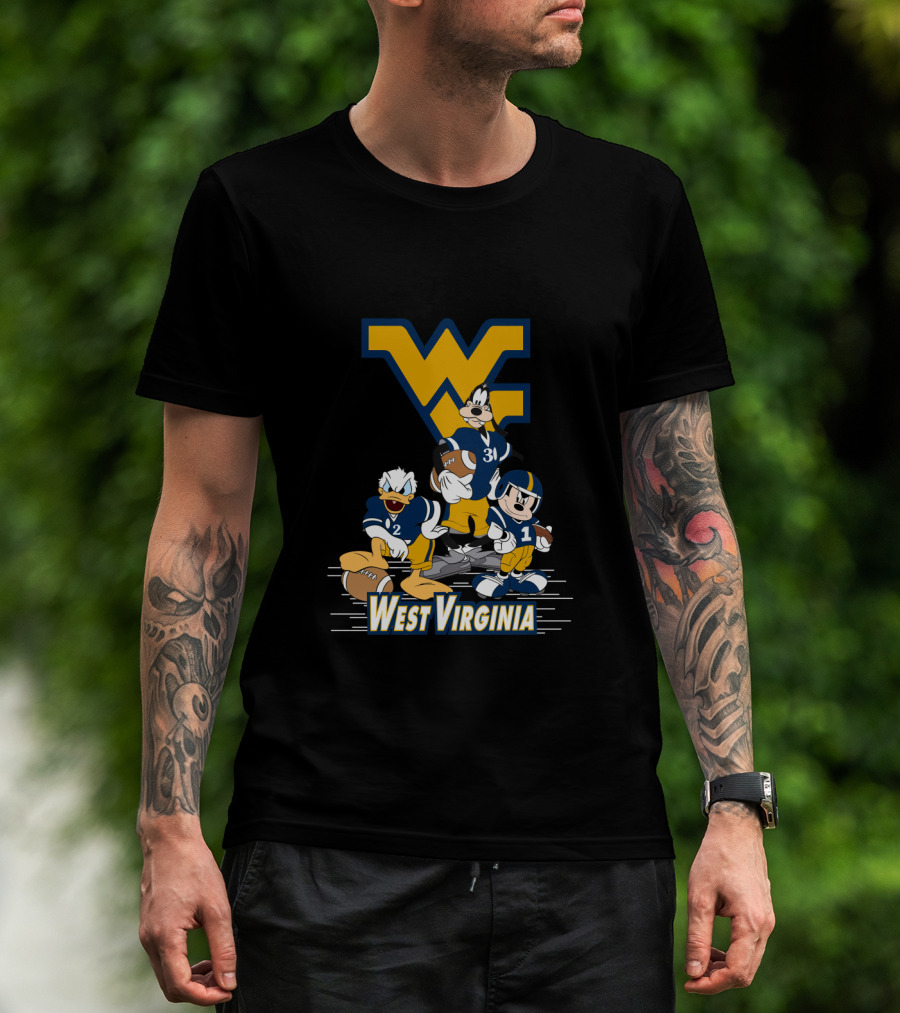 Disney Characters West Virginia Football Team Mickey Donald Goofy Wvu T-Shirt
