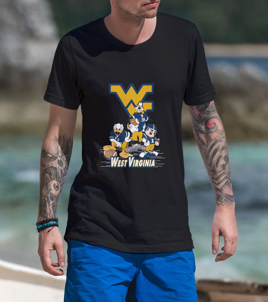 Disney Characters West Virginia Football Team Mickey Donald Goofy Wvu T-Shirt