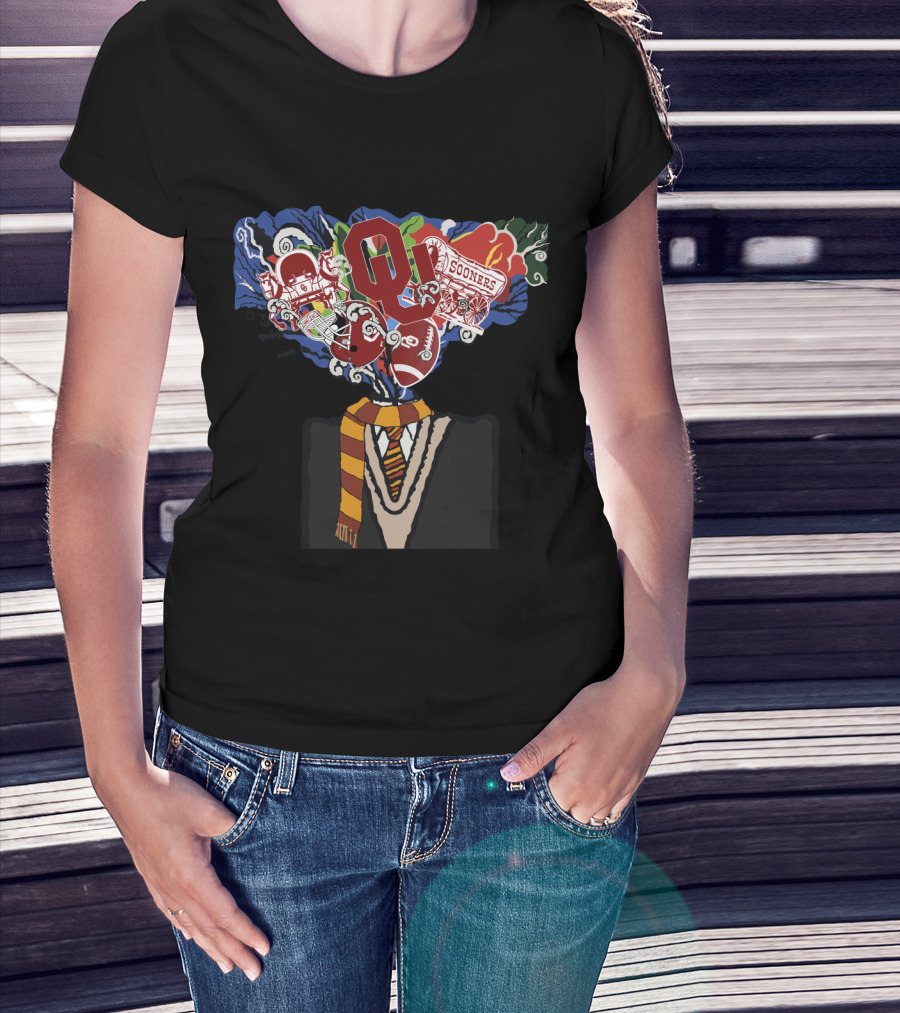 Oklahoma Sooners Football Head Filled With Iconic Symbols And Colors T-Shirt