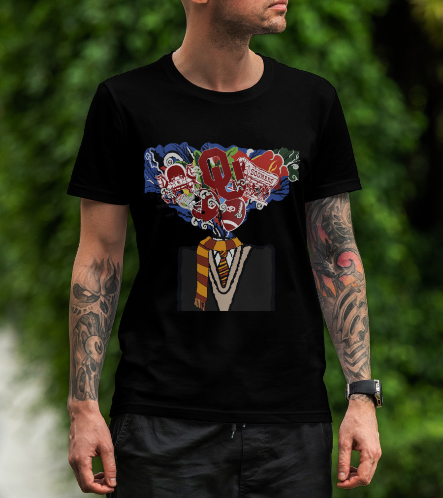 Oklahoma Sooners Football Head Filled With Iconic Symbols And Colors T-Shirt