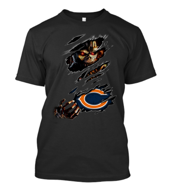 Chicago Bears Halloween Horror Claw Rips With Scary Monster Face T-Shirt