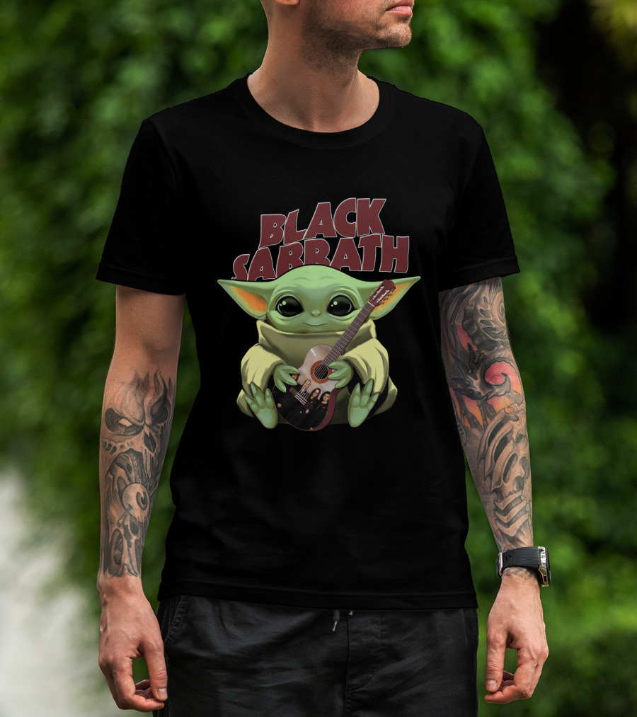 YODA Black Sabbath Cute Baby Holding Guitar T-Shirt