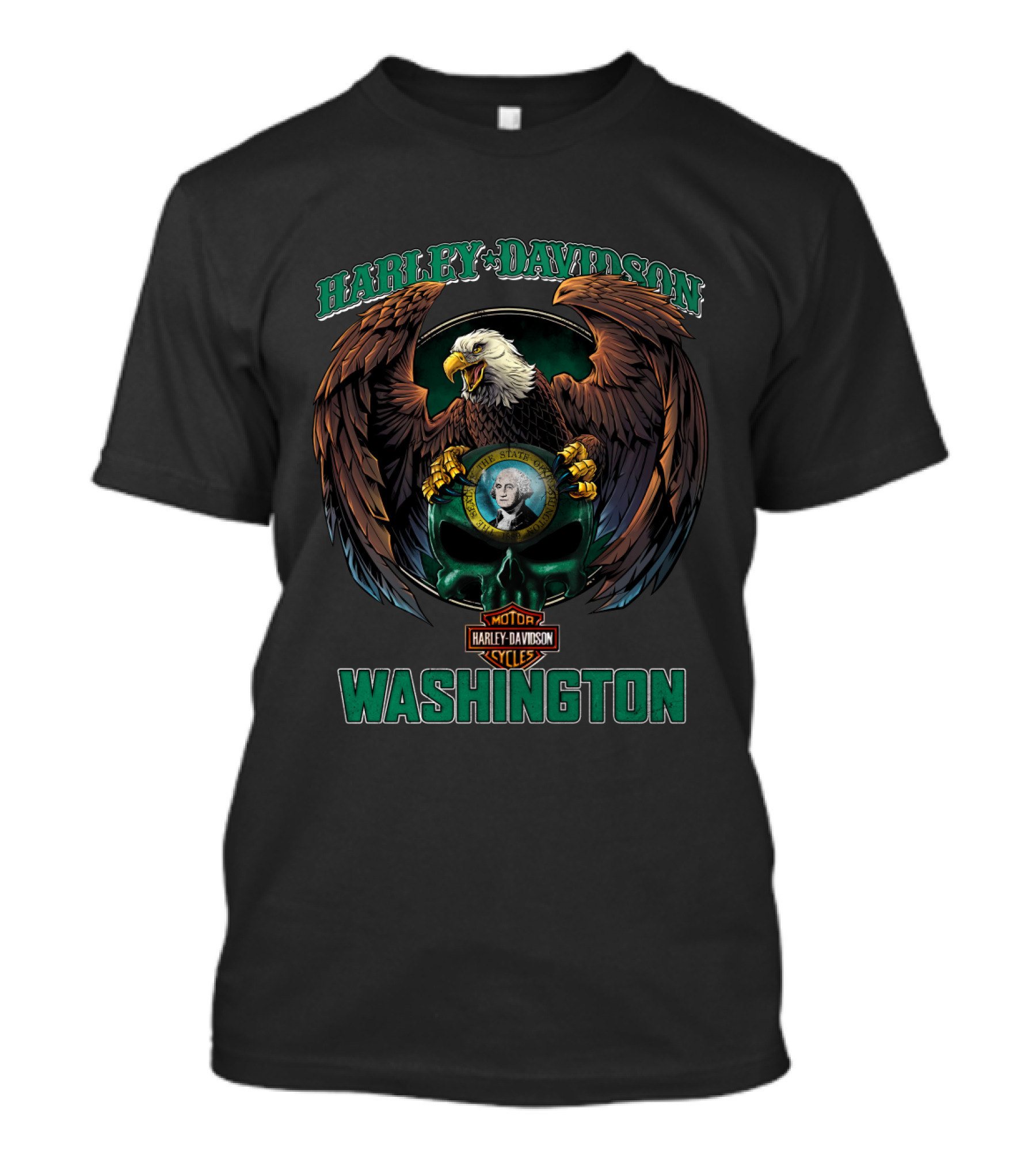 Harley Davidson Washington Eagle And George Skull T-Shirt
