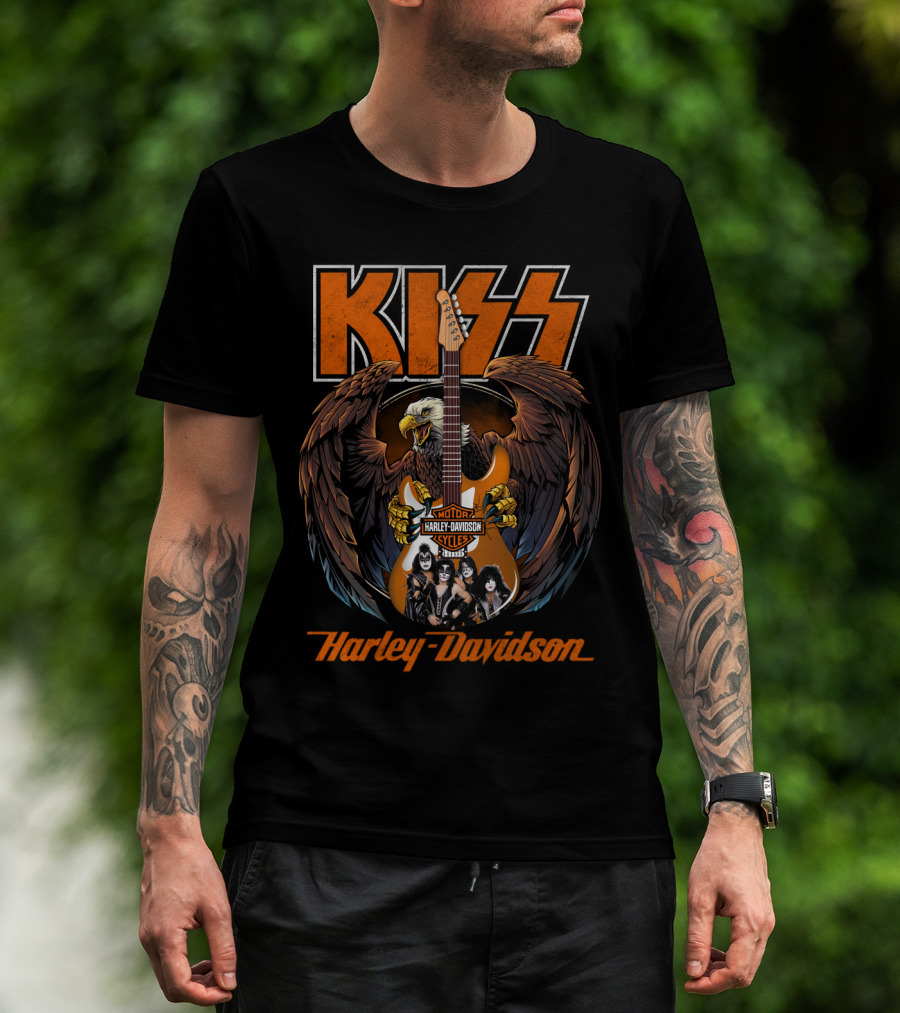 Kiss Harley Davidson Motorcycles Eagle Guitar Band Members T-Shirt