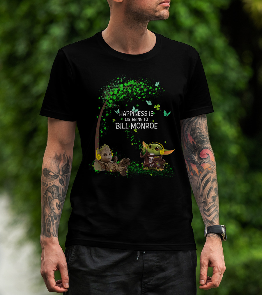 Happiness Is Listening To Bill Monroe With Cute Character Illustrations T-Shirt