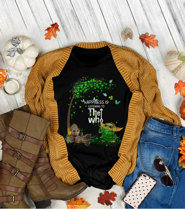 Happiness Is Listening To The Who With Baby Alien Figures And Headphones T-Shirt