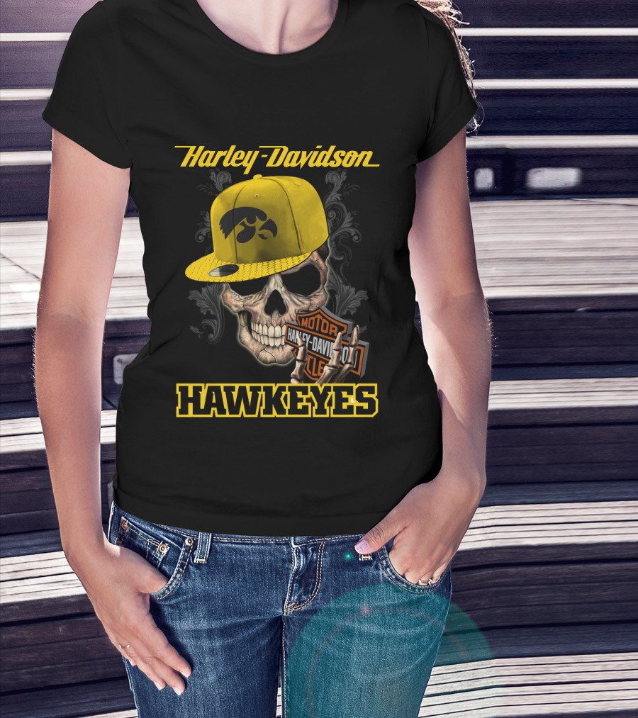 Harley Davidson Skull Iowa Hawkeyes T-Shirt
