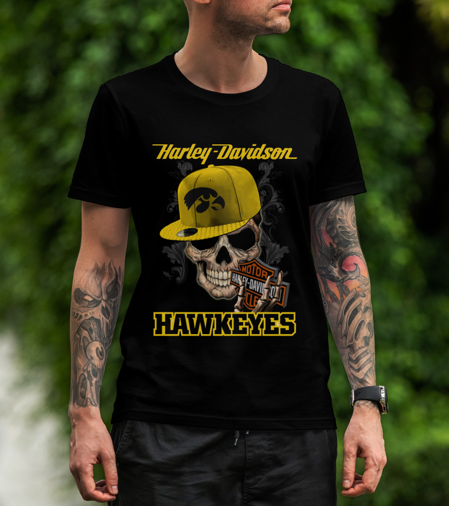 Harley Davidson Skull Iowa Hawkeyes T-Shirt