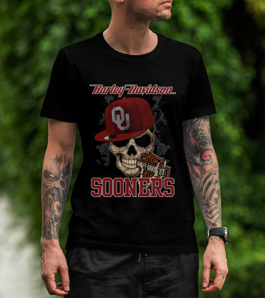 Harley Davidson Skull With Oklahoma Sooners Helmet T-Shirt