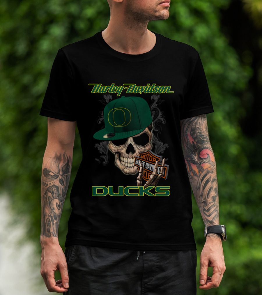 Harley Davidson Skull Oregon Ducks Hat T-Shirt