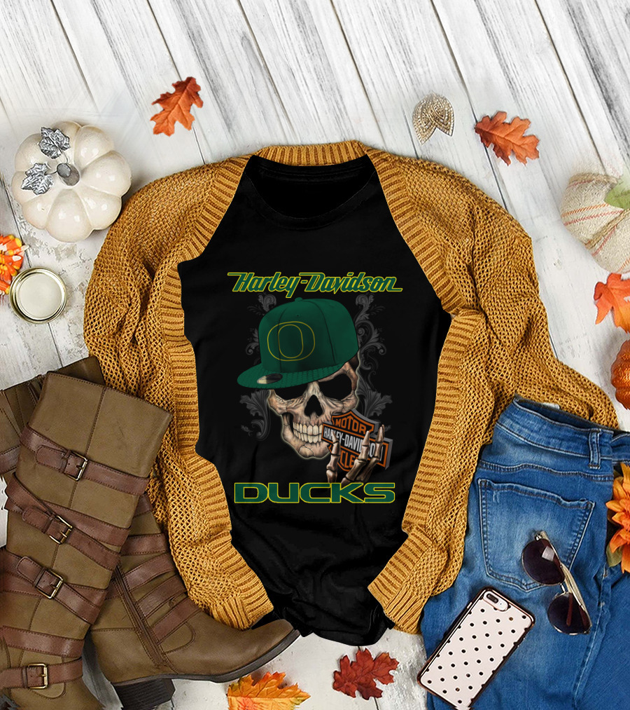 Harley Davidson Skull Oregon Ducks Hat T-Shirt