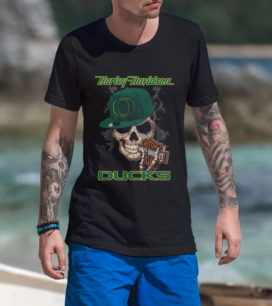 Harley Davidson Skull Oregon Ducks Hat T-Shirt