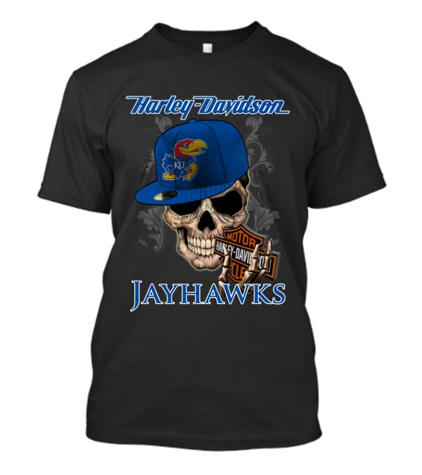 Harley Davidson Skull Kansas Jayhawks Ku Hat T-Shirt