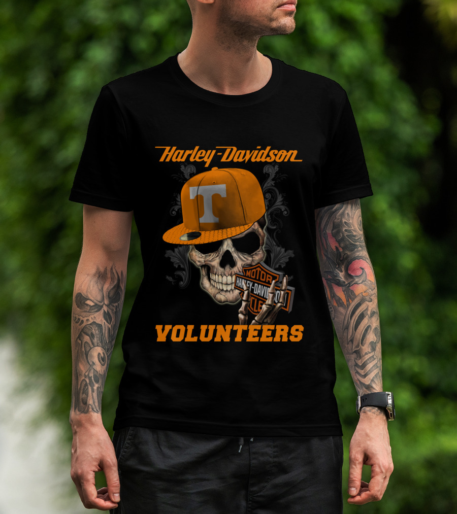 Harley Davidson Skull With Tennessee Volunteers Cap T-Shirt
