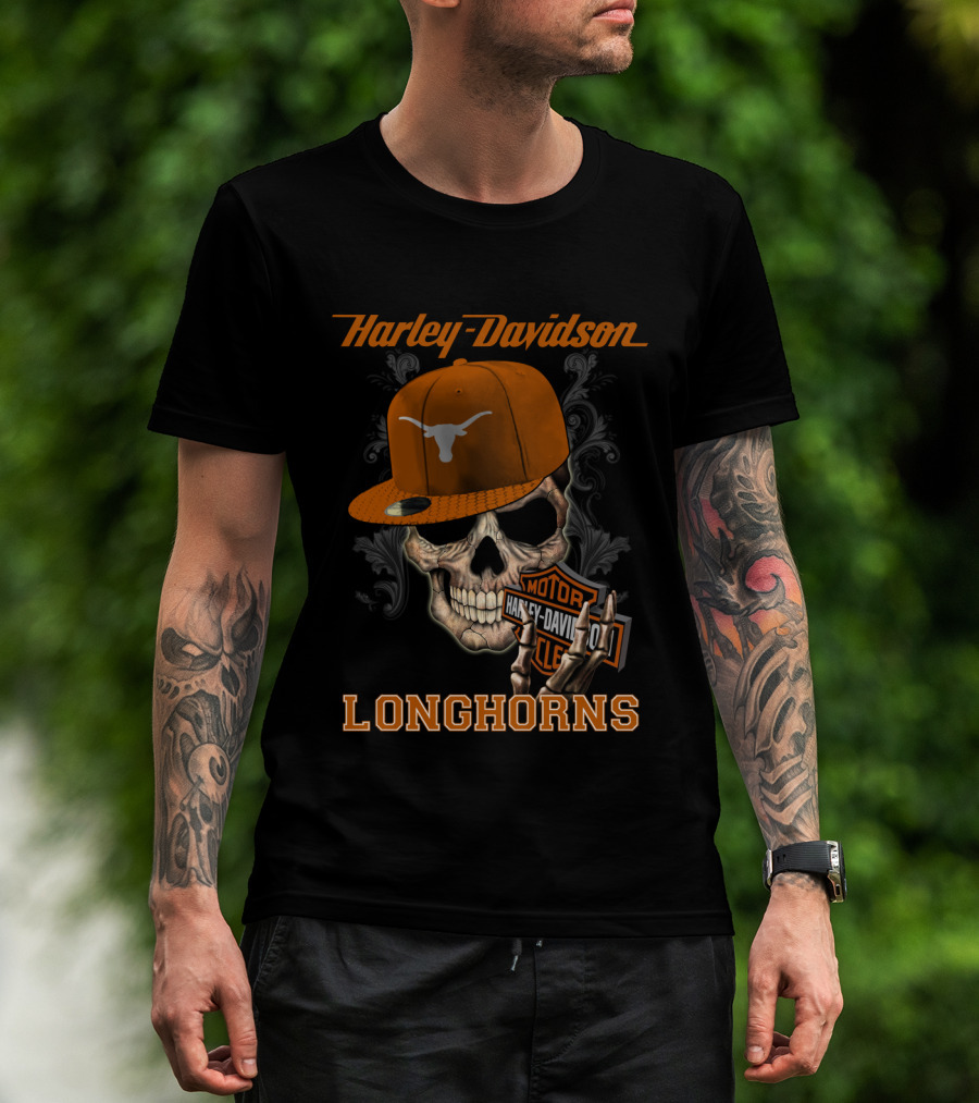 Harley Davidson Longhorns Skull Texas Longhorns Hat T-Shirt