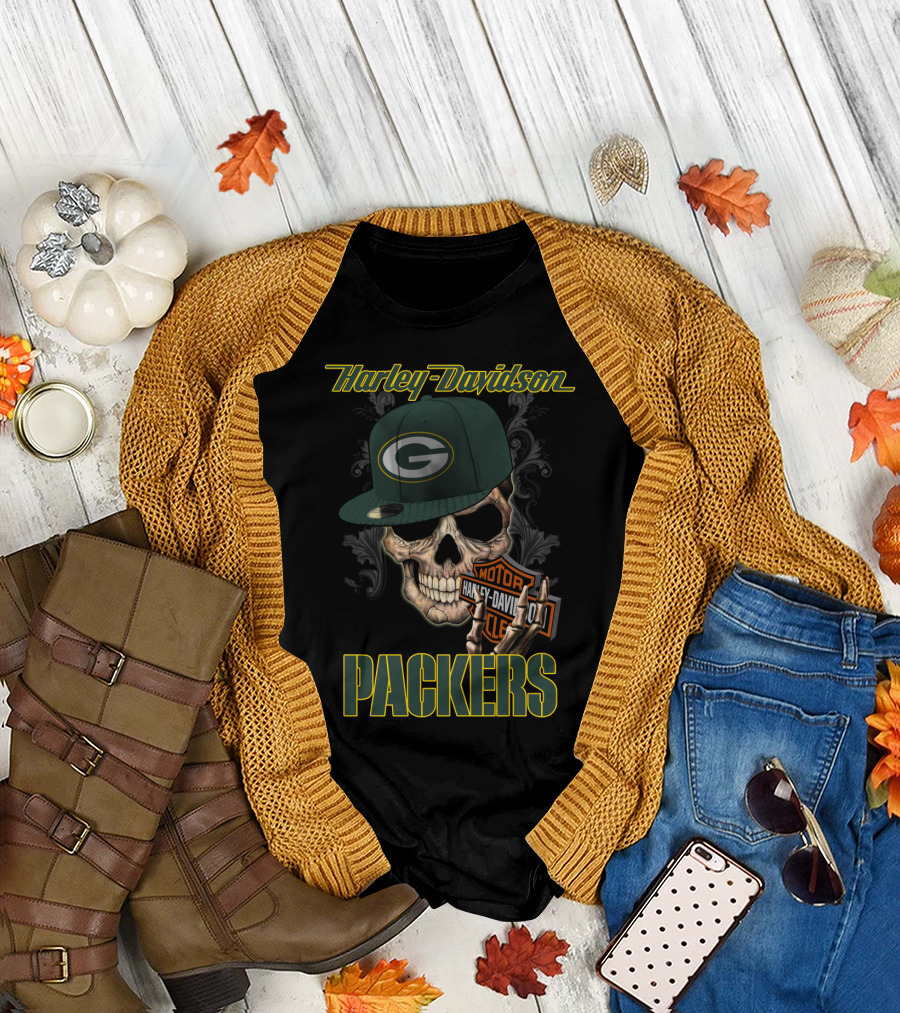 Harley Davidson Skull Green Bay Packers T-Shirt