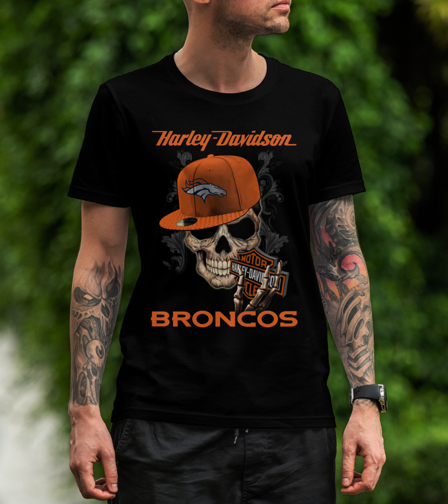 Harley Davidson Skull Denver Broncos T-Shirt