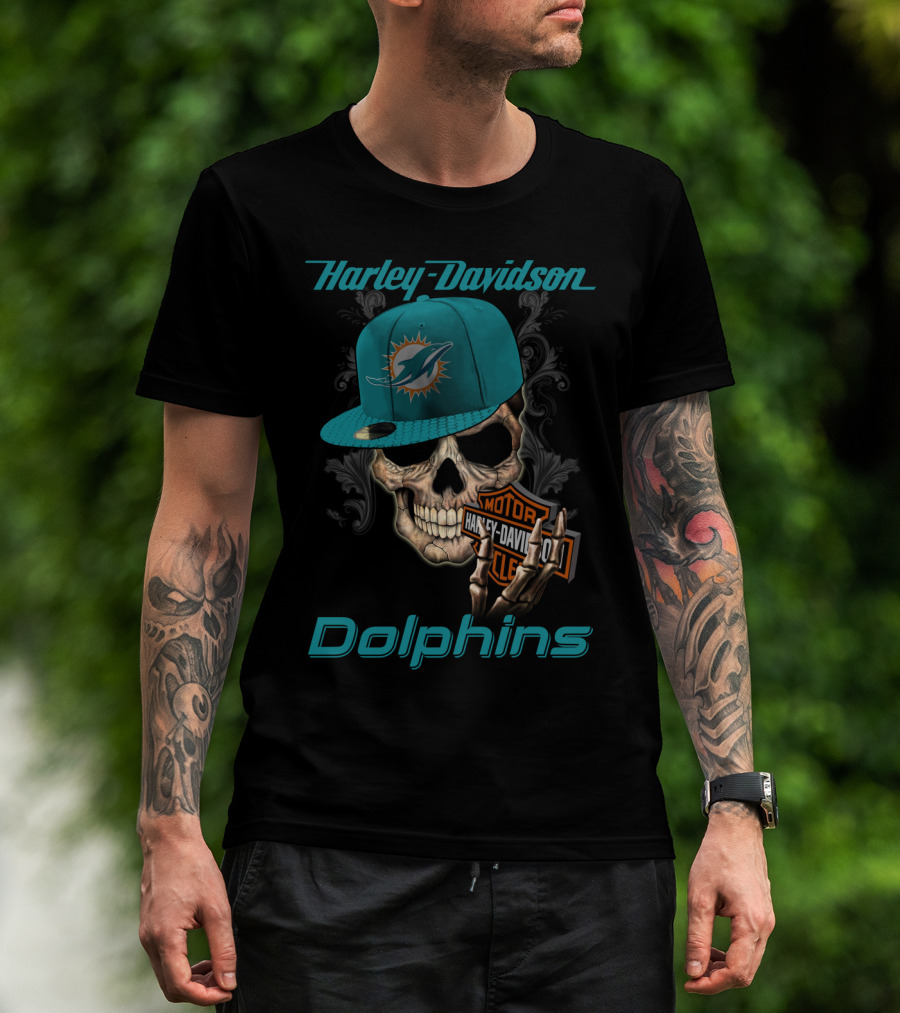 Harley Davidson Dolphins Skull Miami Dolphins T-Shirt