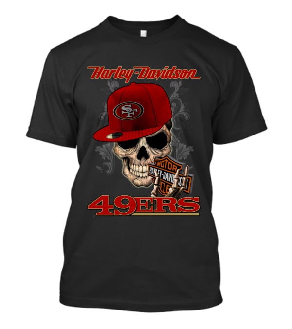 Harley Davidson San Francisco 49ers Skull With Cap T-Shirt