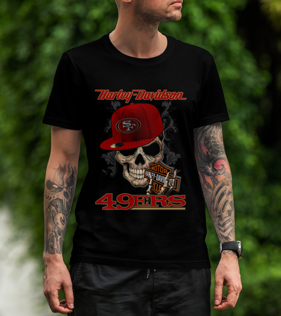 Harley Davidson San Francisco 49ers Skull With Cap T-Shirt