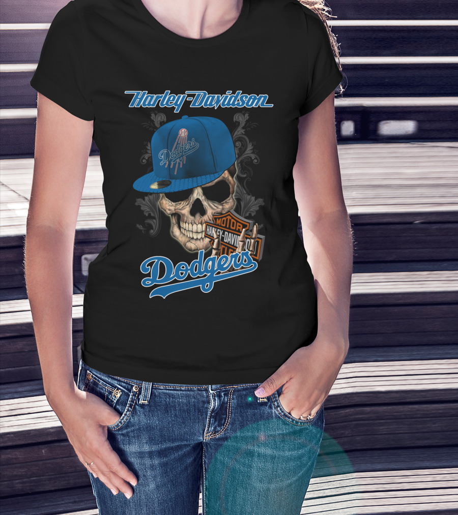 Harley Davidson Dodgers Skull Cap T-Shirt