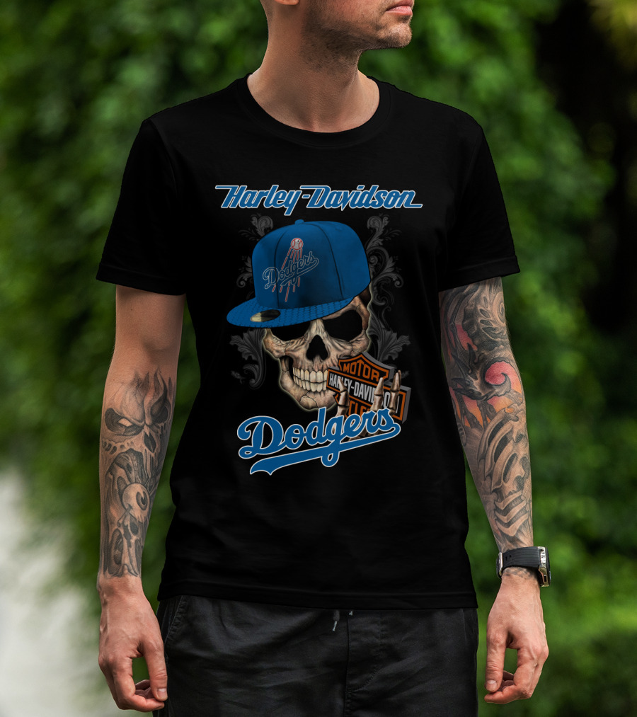 Harley Davidson Dodgers Skull Cap T-Shirt