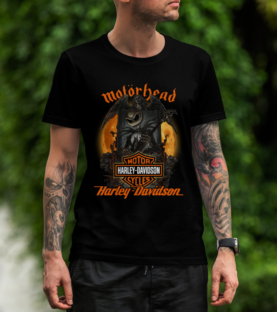 Motörhead Harley Davidson Cycles Halloween Jack Skellington Angel Moon T-Shirt