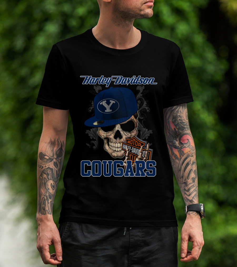 Harley Davidson Skull Byu Cougars Cap T-Shirt