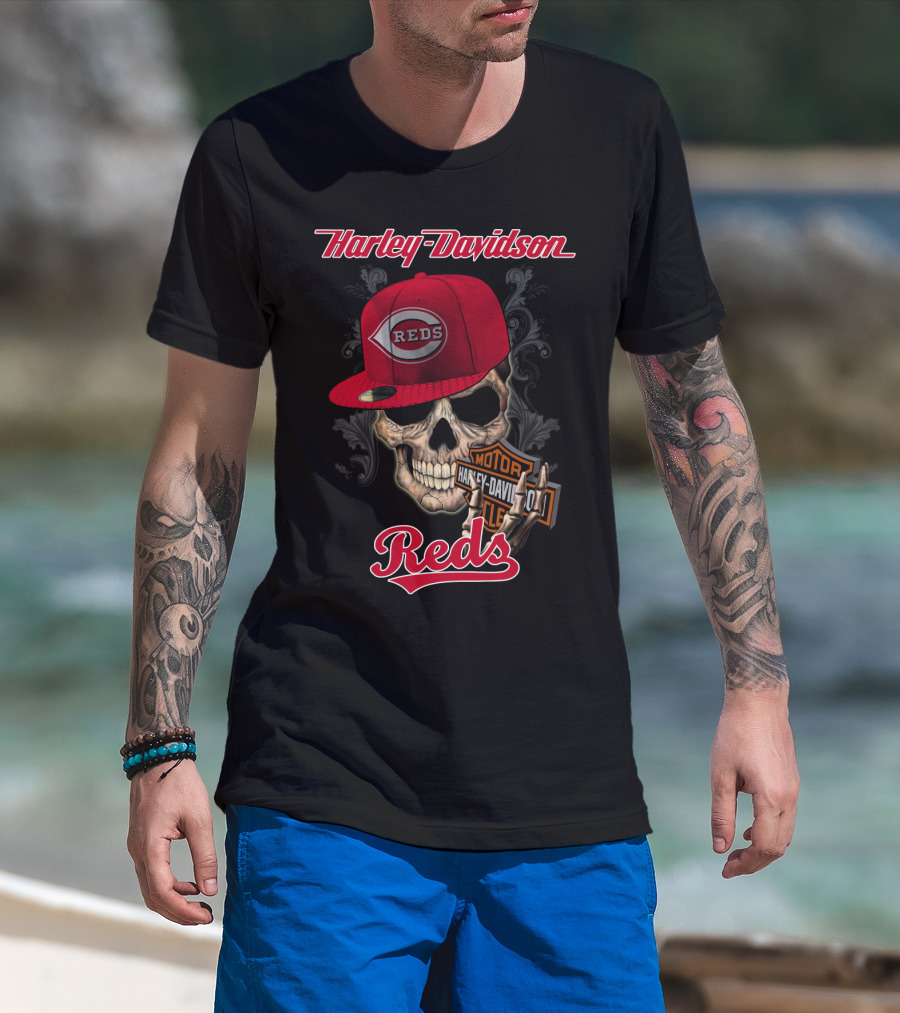 Harley Davidson Skull Reds Hat Cincinnati Reds T-Shirt
