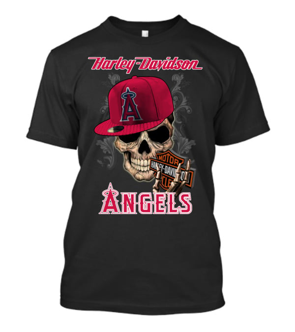 Harley Davidson Los Angeles Angels Skull With Cap T-Shirt