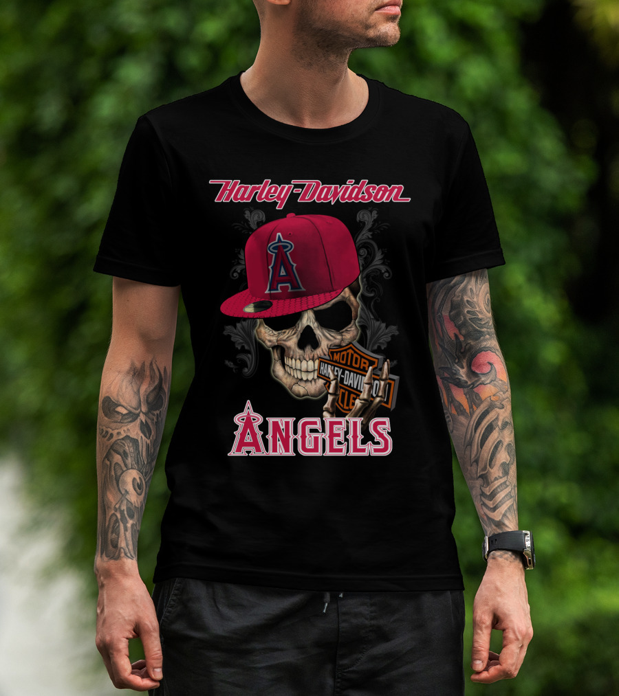 Harley Davidson Los Angeles Angels Skull With Cap T-Shirt