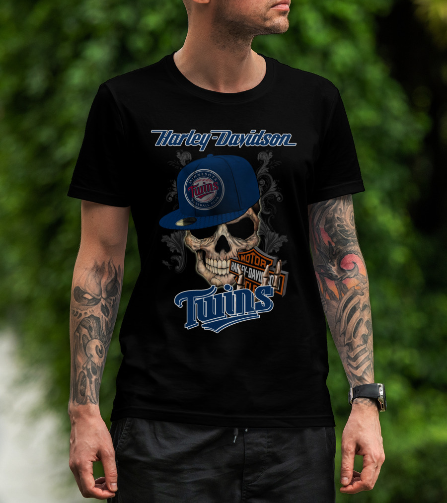 Harley Davidson Minnesota Twins Baseball Club Skull Motor Twins T-Shirt