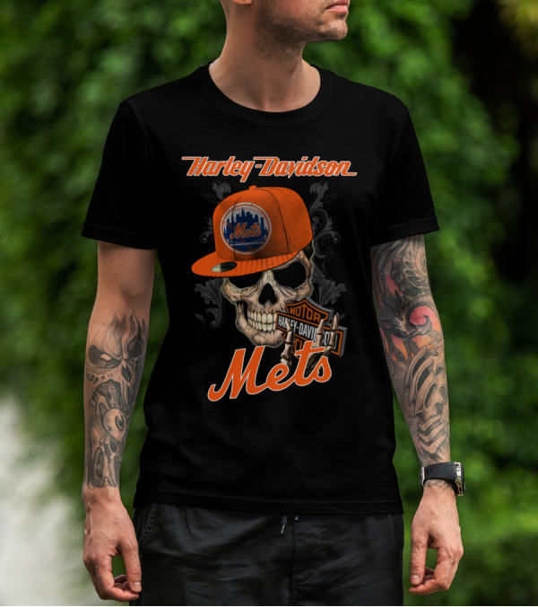 Harley Davidson Skull New York Mets Moto Style T-Shirt