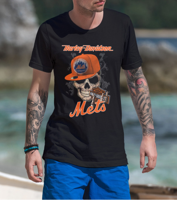 Harley Davidson Skull New York Mets Moto Style T-Shirt