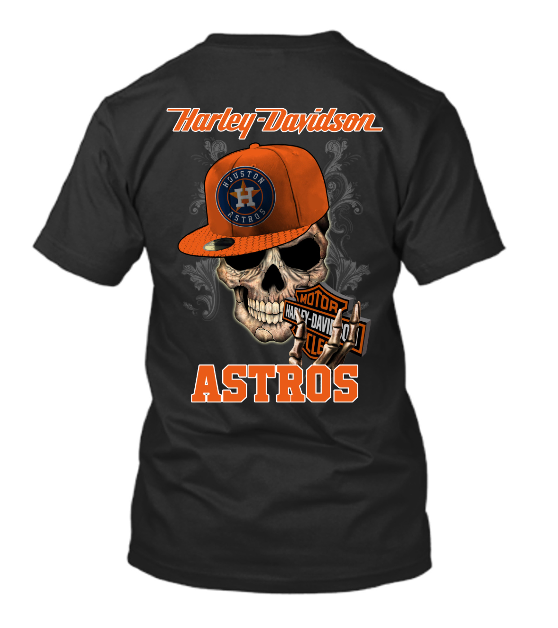 Harley Davidson Houston Astros Skull With Cap T-Shirt