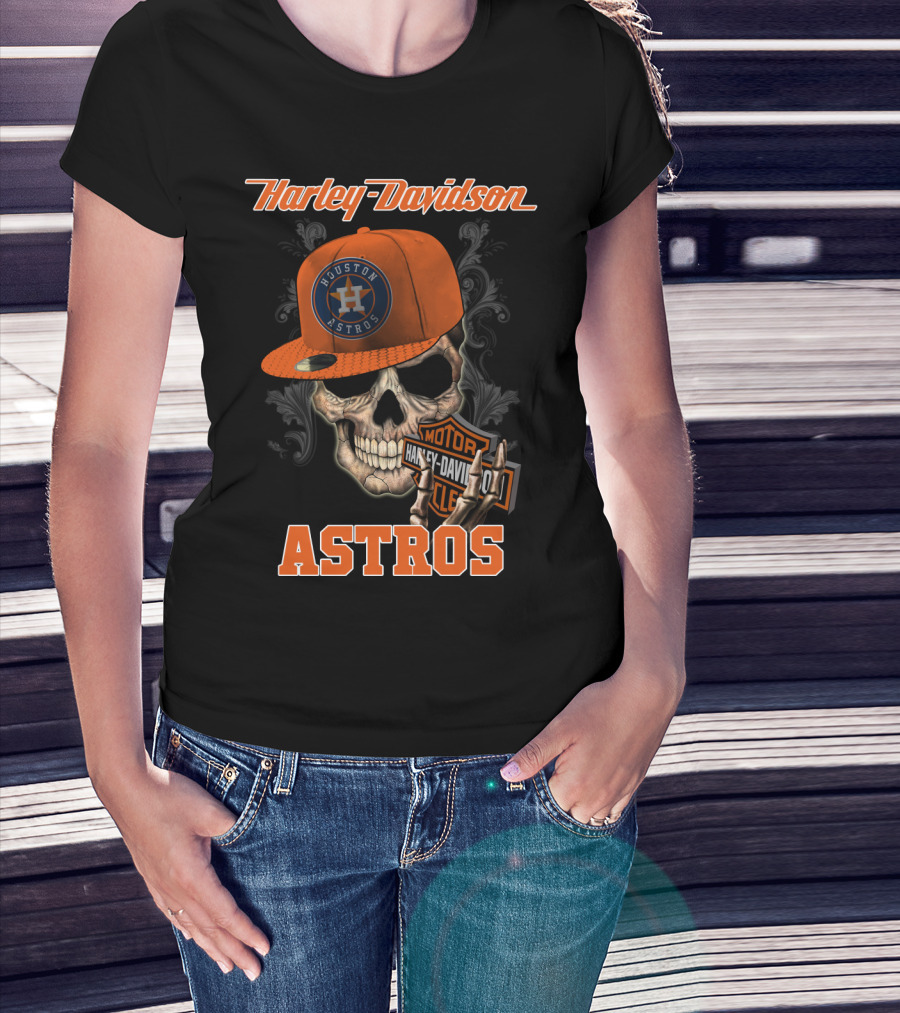 Harley Davidson Houston Astros Skull With Cap T-Shirt