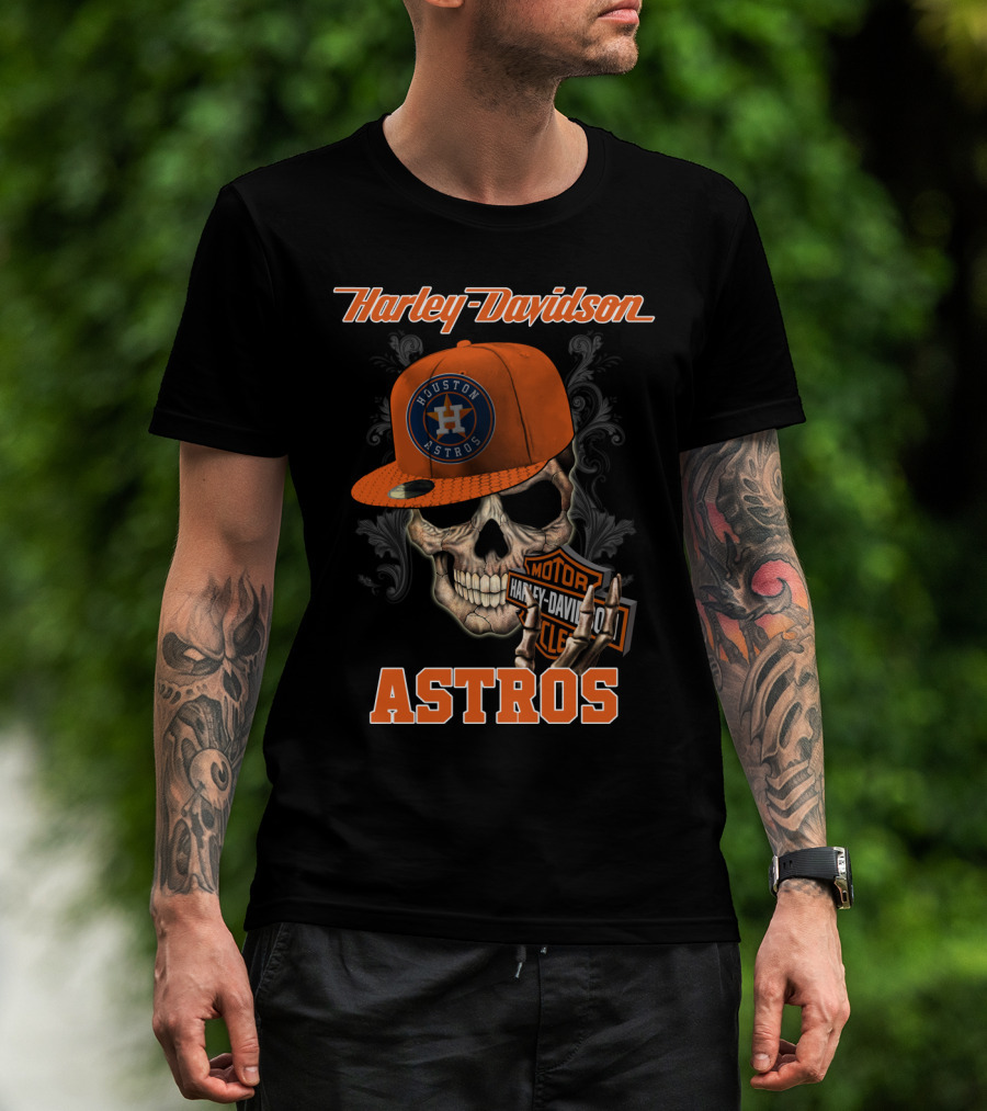 Harley Davidson Houston Astros Skull With Cap T-Shirt