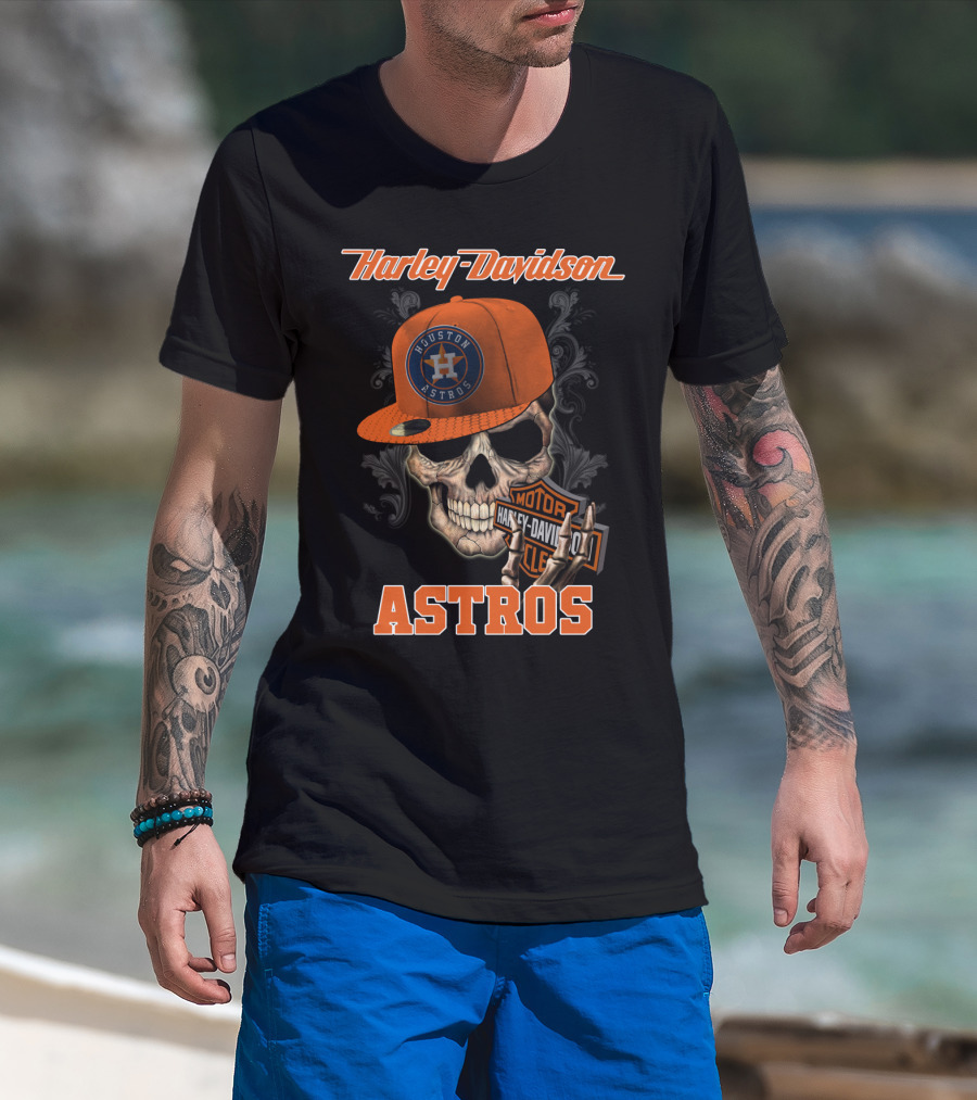 Harley Davidson Houston Astros Skull With Cap T-Shirt