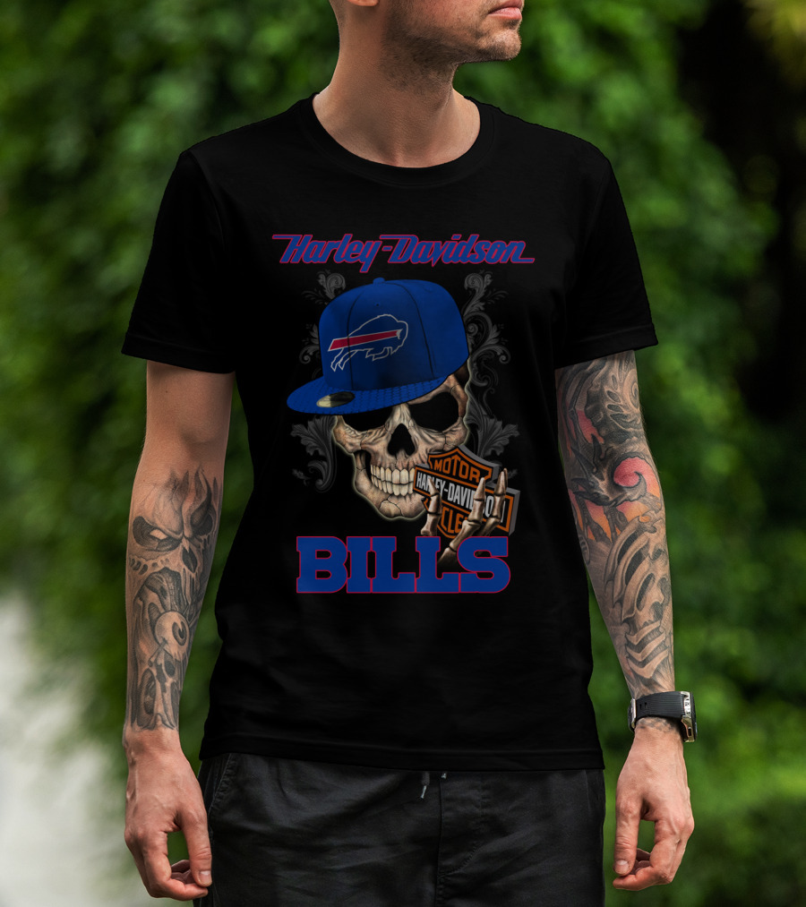 Harley Davidson Buffalo Bills Skull Hat T-Shirt