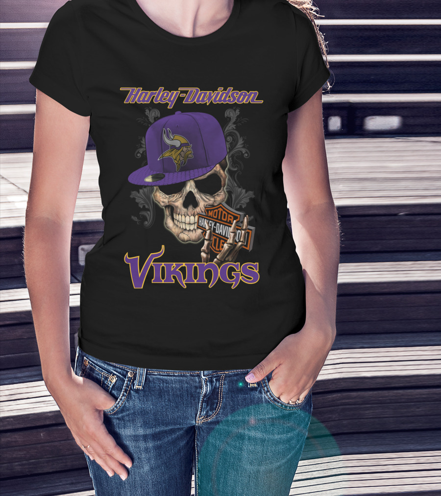Harley Davidson Vikings Skull Minnesota Vikings Purple Hat T-Shirt