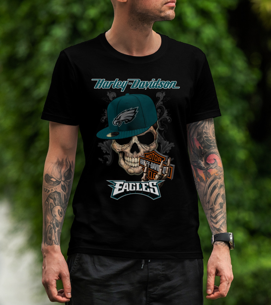 Philadelphia Eagles Harley Davidson Skull Cap T-Shirt