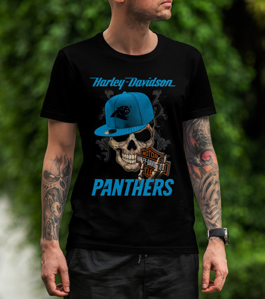 Harley Davidson Skull Carolina Panthers T-Shirt