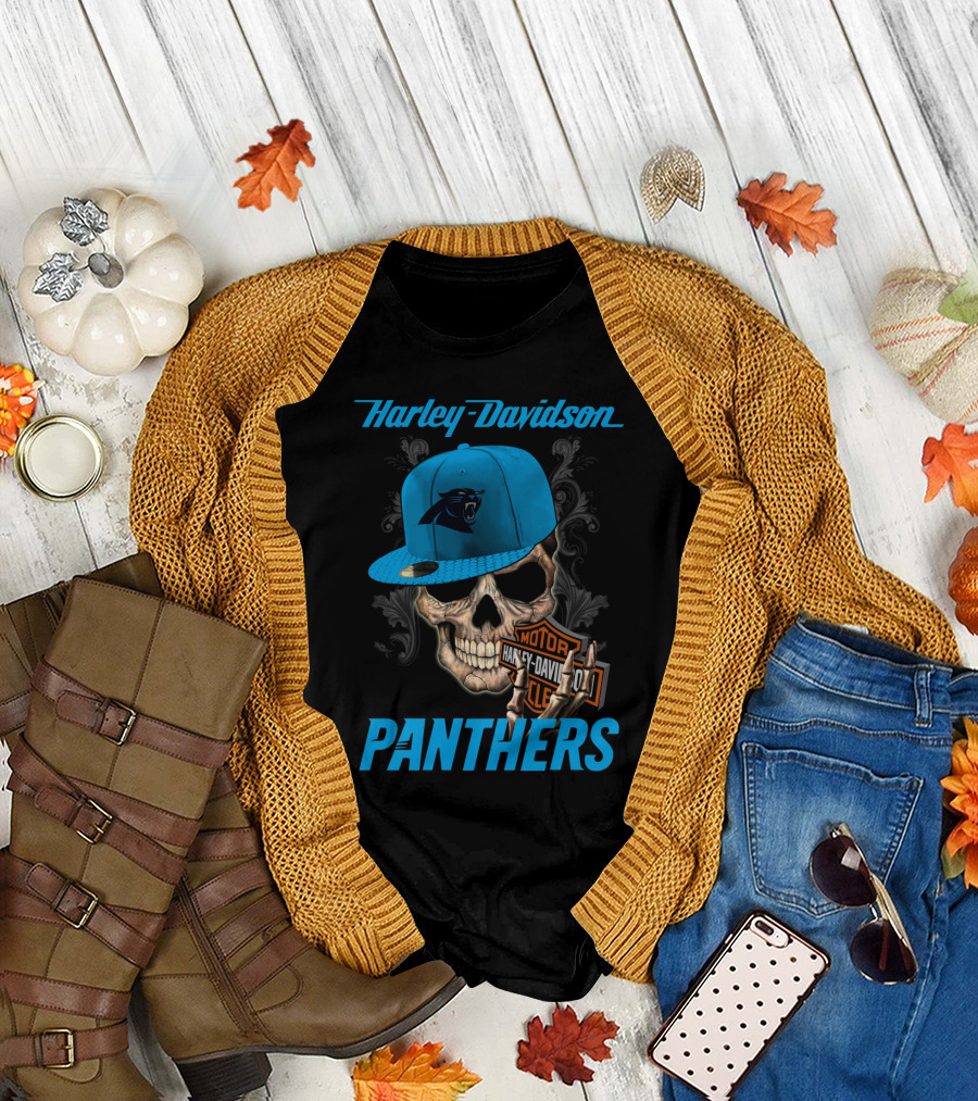 Harley Davidson Skull Carolina Panthers T-Shirt