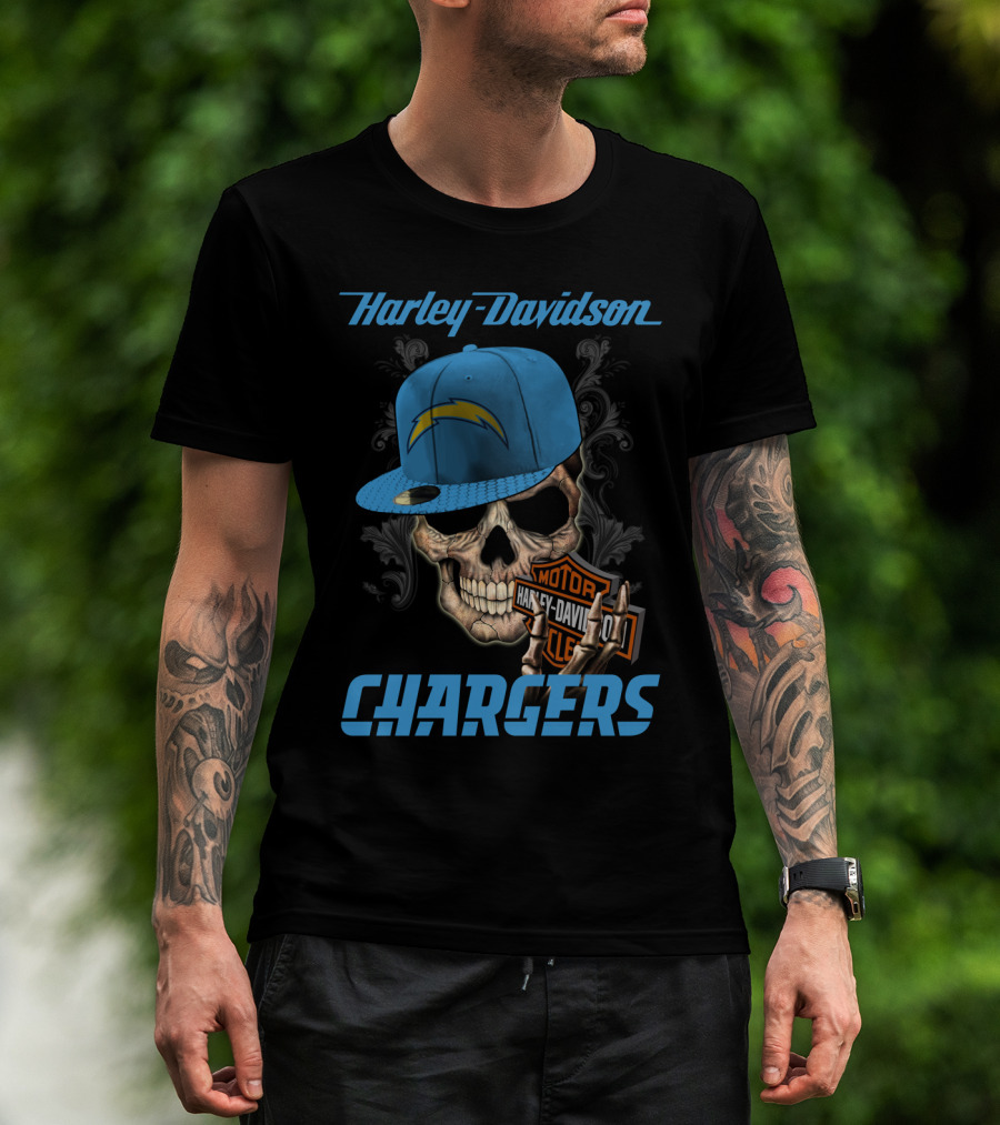 Harley Davidson Skull Los Angeles Chargers Motorcycle T-Shirt