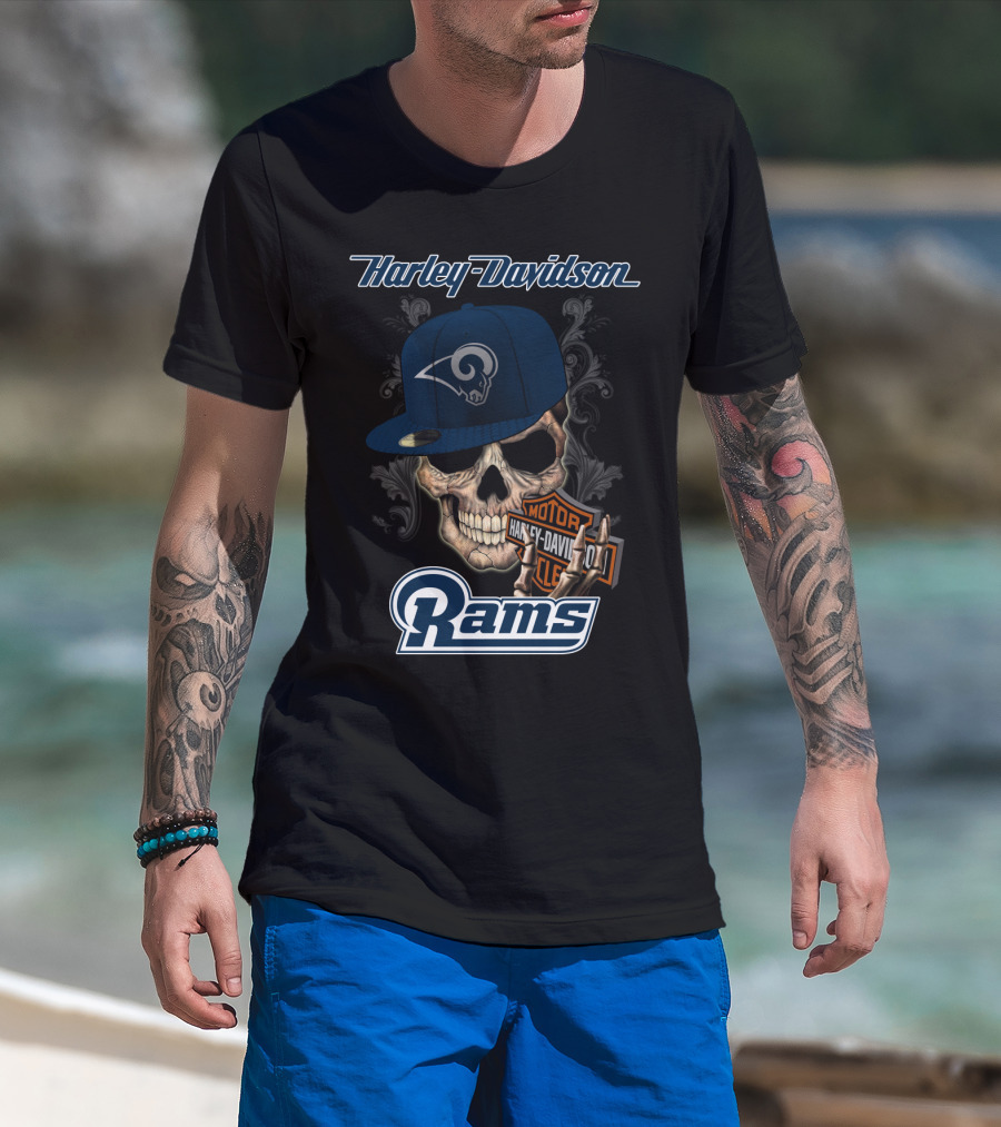 Harley Davidson Rams Skull Los Angeles Football T-Shirt