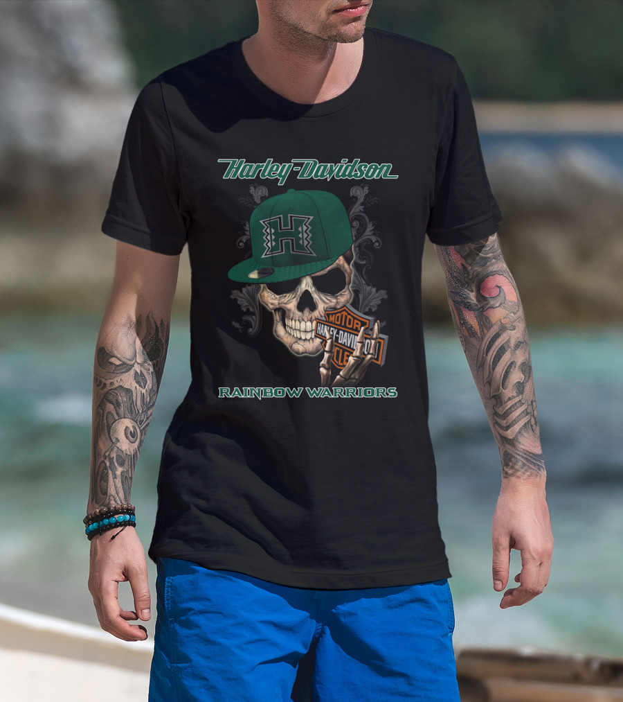 Harley Davidson Skull H Hawaii Rainbow Warriors T-Shirt