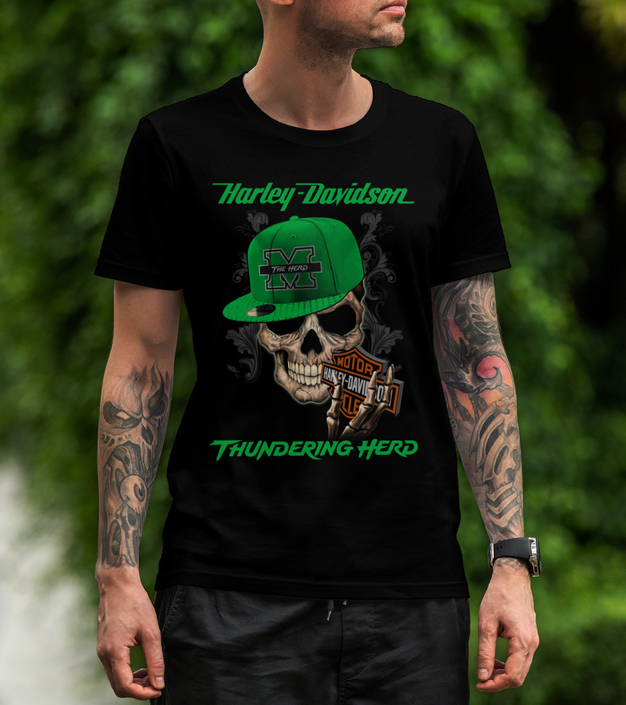 Harley Davidson Skull Thundering Herd The Herd Marshall M T-Shirt