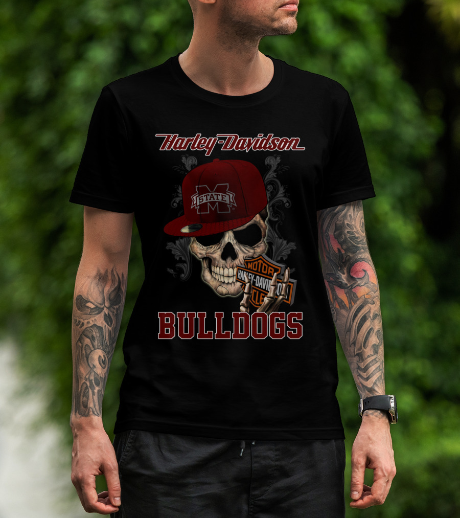 Harley Davidson Mississippi State Bulldogs Skull T-Shirt