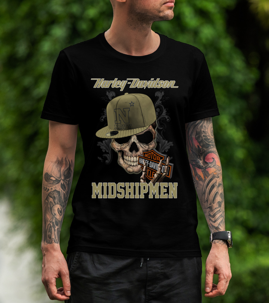 Harley Davidson Navy Midshipmen Skull Hat Motor Cle T-Shirt
