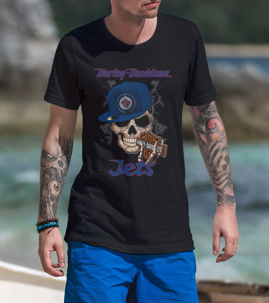 Harley Davidson Skull Winnipeg Jets Nhl Hat T-Shirt